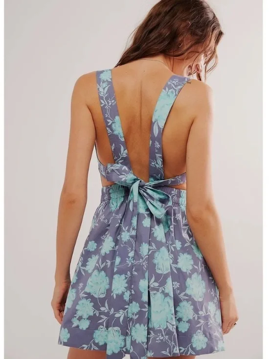 New Free People Meet Me In Maui Sleeveless Minidress in Ocean Combo Size M - Picture 2 of 12